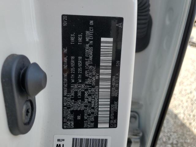 5TDHZRAH4MS036469 - 2021 TOYOTA HIGHLANDER XLE WHITE photo 12