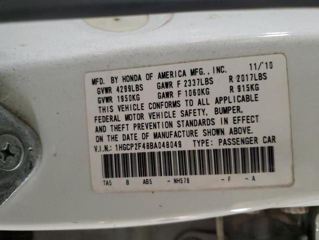 1HGCP2F48BA048049 - 2011 HONDA ACCORD LXP WHITE photo 12