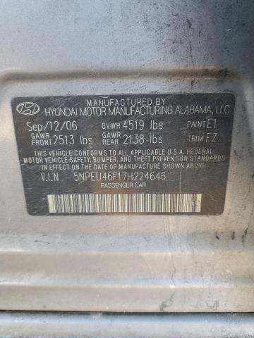 5NPEU46F17H224646 - 2007 HYUNDAI SONATA SE SILVER photo 13