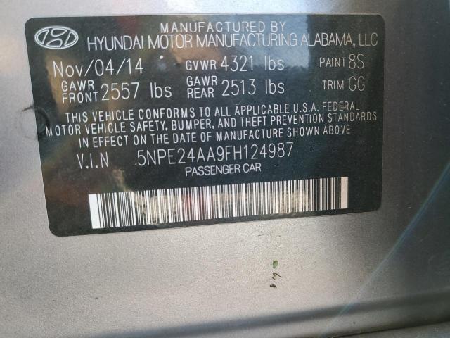 5NPE24AA9FH124987 - 2015 HYUNDAI SONATA ECO SILVER photo 12