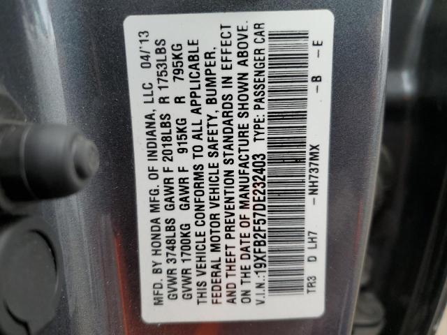 19XFB2F57DE232403 - 2013 HONDA CIVIC LX GRAY photo 12