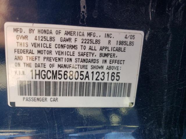 1HGCM56805A123165 - 2005 HONDA ACCORD EX BLUE photo 12