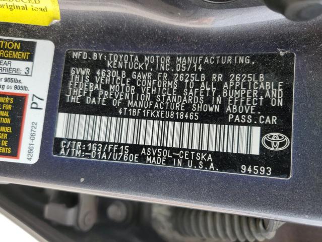 4T1BF1FKXEU818465 - 2014 TOYOTA CAMRY L GRAY photo 12