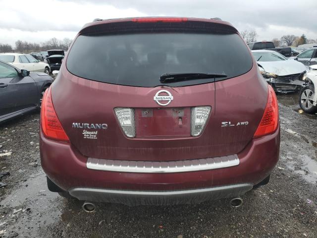 JN8AZ08W37W647233 - 2007 NISSAN MURANO SL BURGUNDY photo 6