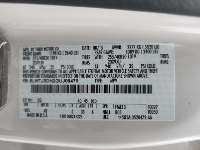 5LMTJ3DH2GUJ08479 - 2016 LINCOLN MKC RESERVE WHITE photo 10