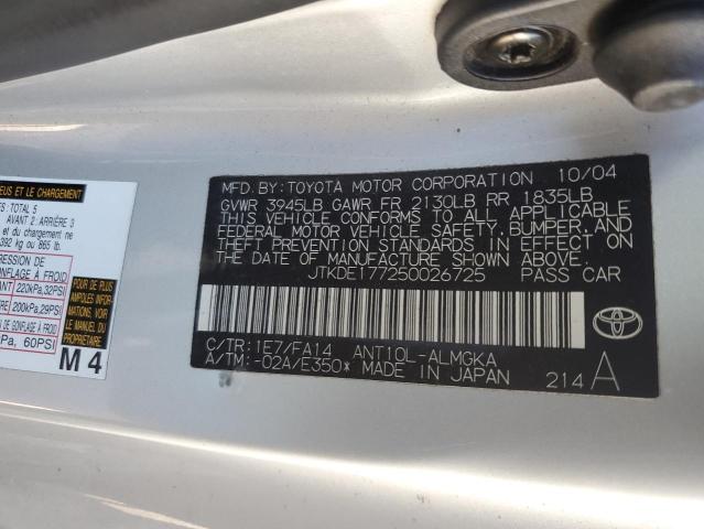 JTKDE177250026725 - 2005 TOYOTA SCION TC ვერცხლისფერი ფოტო 12