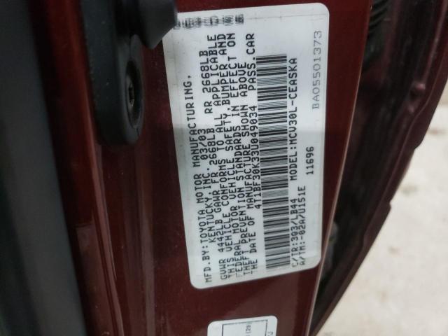 4T1BF30K33U049034 - 2003 TOYOTA CAMRY LE RED photo 12