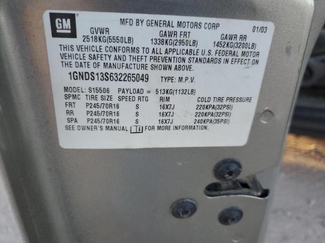 1GNDS13S632265049 - 2003 CHEVROLET TRAILBLAZE SILVER photo 12