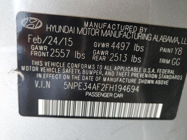 5NPE34AF2FH194694 - 2015 HYUNDAI SONATA SPORT SILVER photo 12