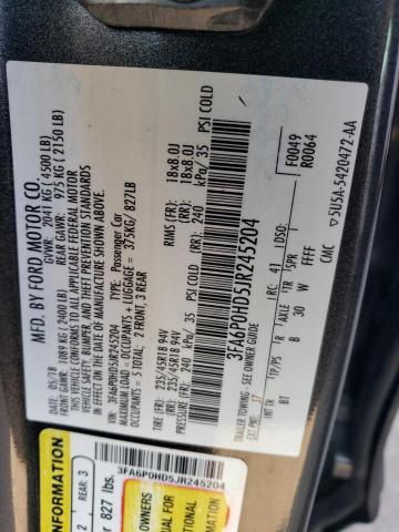 3FA6P0HD5JR245204 - 2018 FORD FUSION SE BLACK photo 12