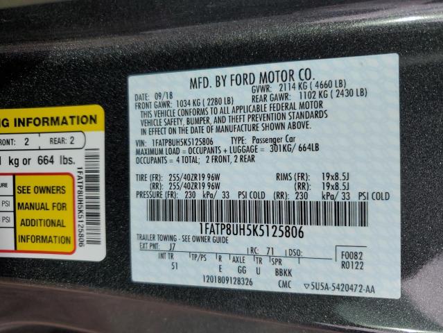 1FATP8UH5K5125806 - 2019 FORD MUSTANG GREEN photo 12