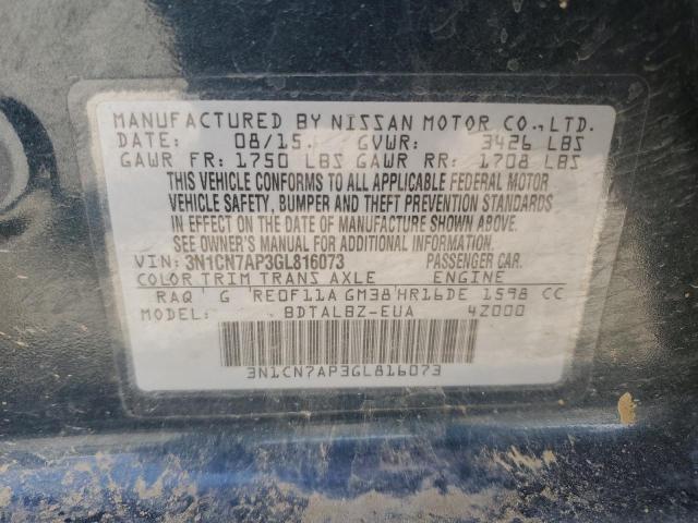 3N1CN7AP3GL816073 - 2016 NISSAN VERSA S BLUE photo 13