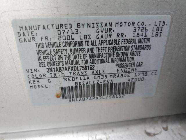 3N1AB7APXDL758152 - 2013 NISSAN SENTRA S SILVER photo 12