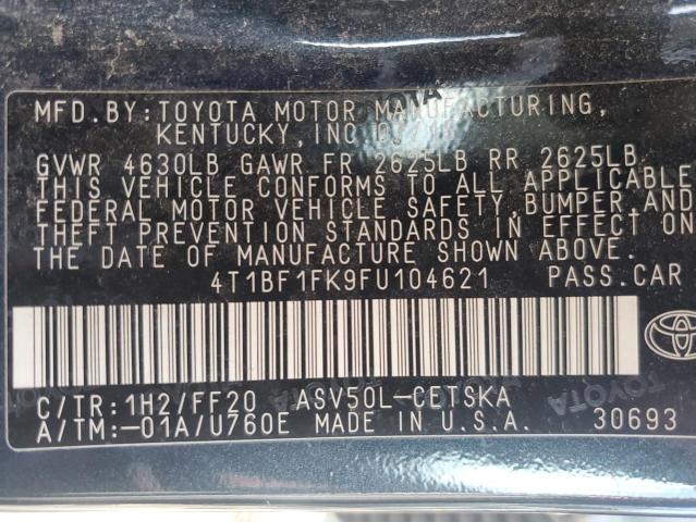 4T1BF1FK9FU104621 - 2015 TOYOTA CAMRY LE BLACK photo 12