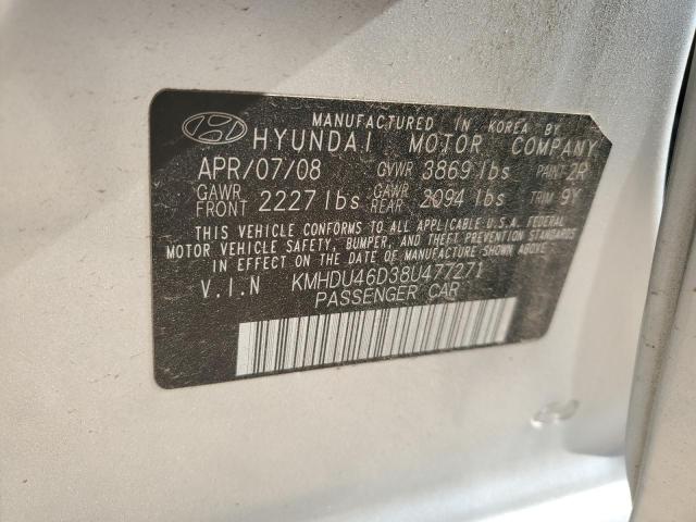 KMHDU46D38U477271 - 2008 HYUNDAI ELANTRA GLS SILVER photo 12