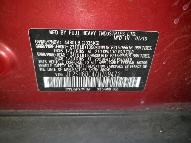 JF2SH6BC4AH769472 - 2010 SUBARU FORESTER XS Czerwony zdjęcie 12