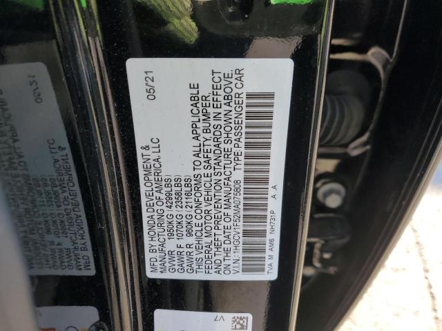 1HGCV1F52MA075808 - 2021 HONDA ACCORD EXL BLACK photo 12