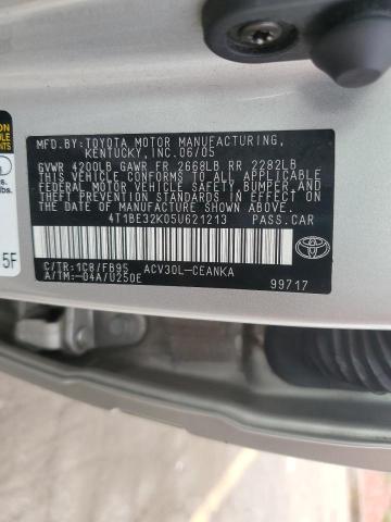 4T1BE32K05U621213 - 2005 TOYOTA CAMRY LE SILVER photo 12