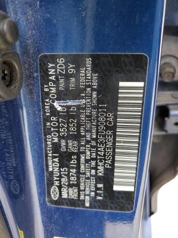 KMHCT4AE3FU908011 - 2015 HYUNDAI ACCENT GLS BLUE photo 13