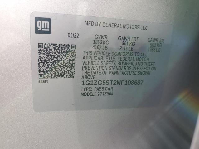 1G1ZG5ST2NF108687 - 2022 CHEVROLET MALIBU RS SILVER photo 12