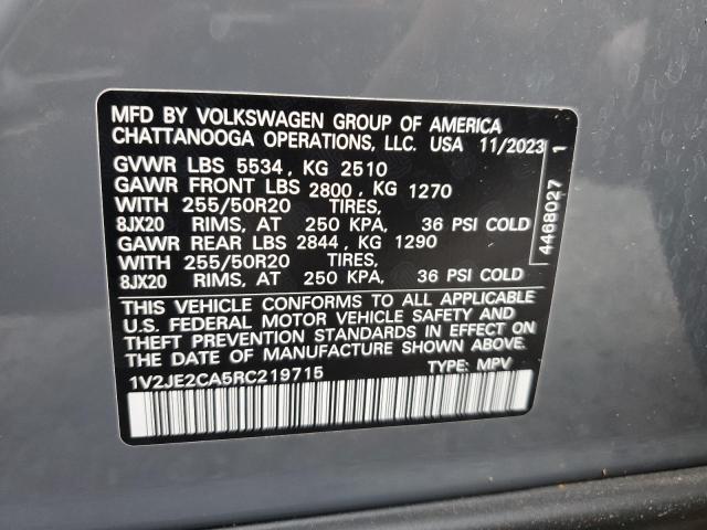 1V2JE2CA5RC219715 - 2024 VOLKSWAGEN ATLAS CROS SE Szary zdjęcie 14
