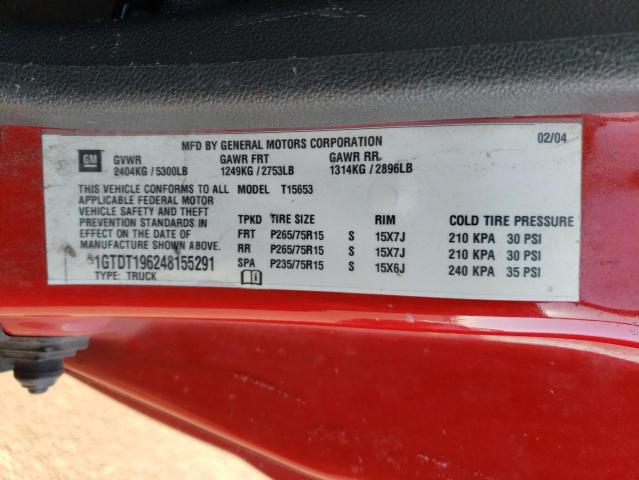 1GTDT196248155291 - 2004 GMC CANYON RED photo 12