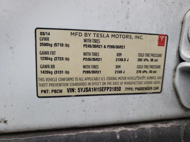 5YJSA1H15EFP31850 - 2014 TESLA MODEL S Սպիտակ լուսանկար 12