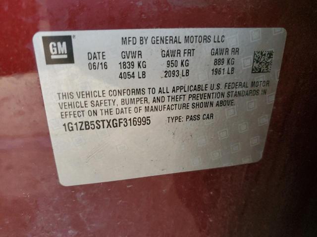 1G1ZB5STXGF316995 - 2016 CHEVROLET MALIBU LS MAROON photo 13