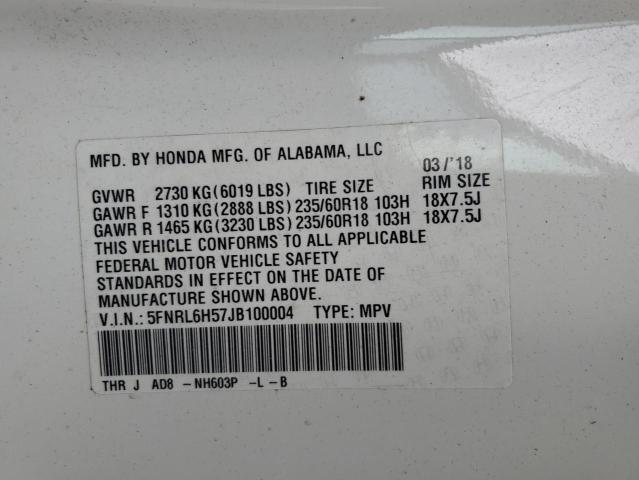 5FNRL6H57JB100004 - 2018 HONDA ODYSSEY EX WHITE photo 13