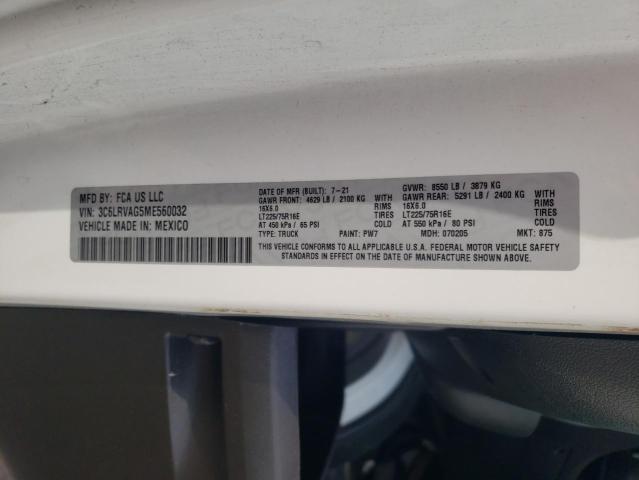 3C6LRVAG5ME560032 - 2021 RAM PROMASTER 1500 STANDARD Սպիտակ լուսանկար 14