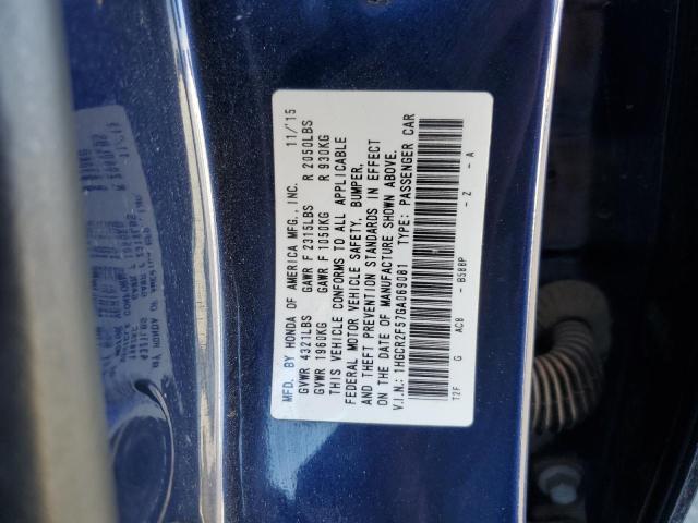 1HGCR2F57GA069081 - 2016 HONDA ACCORD SPORT BLUE photo 12