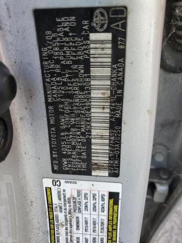 2T1KE40E19C013081 - 2009 TOYOTA COROLLA MA S SILVER photo 12