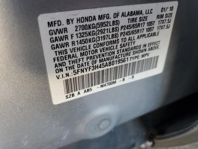 5FNYF3H45AB019561 - 2010 HONDA PILOT EX SILVER photo 12