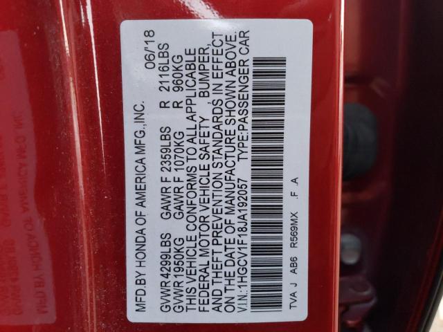 1HGCV1F18JA192057 - 2018 HONDA ACCORD LX RED photo 12