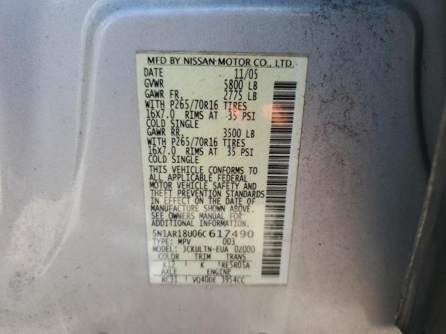 5N1AR18U06C617490 - 2006 NISSAN PATHFINDER LE 银色 照片 13