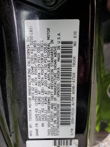 5TETU62N38Z550706 - 2008 TOYOTA TACOMA PRERUNNER ACCESS CAB BLACK photo 12