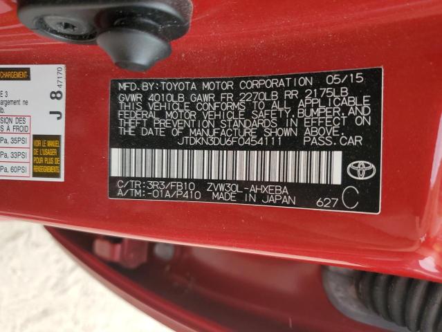 JTDKN3DU6F0454111 - 2015 TOYOTA PRIUS RED photo 13