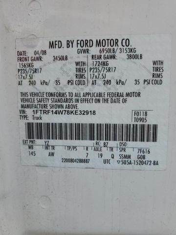 1FTRF14W78KE32918 - 2008 FORD F150 WHITE photo 12