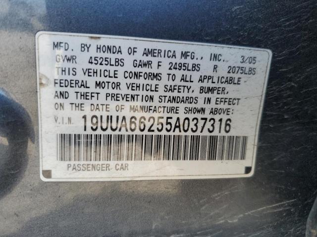 19UUA66255A037316 - 2005 ACURA TL GRAY photo 12