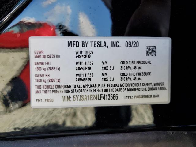 5YJSA1E24LF413566 - 2020 TESLA MODEL S Սև լուսանկար 12