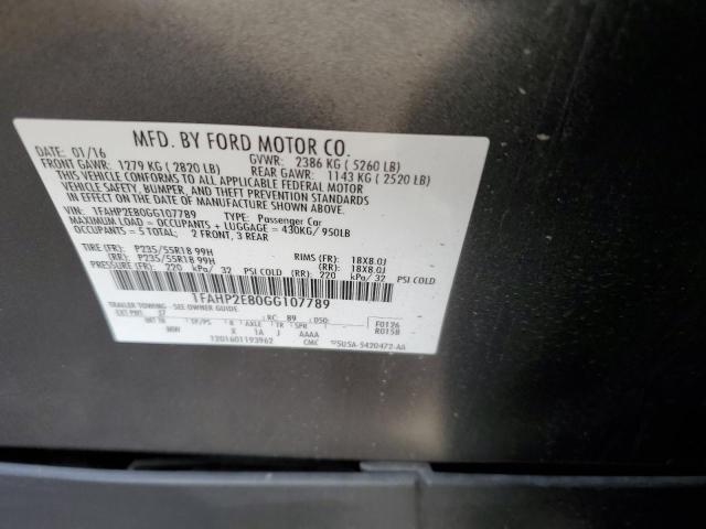 1FAHP2E80GG107789 - 2016 FORD TAURUS SEL GRAY photo 12