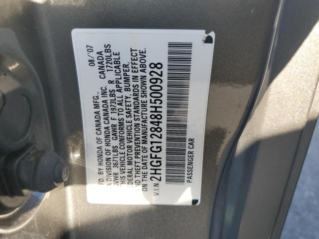 2HGFG12848H500928 - 2008 HONDA CIVIC EX BROWN photo 12