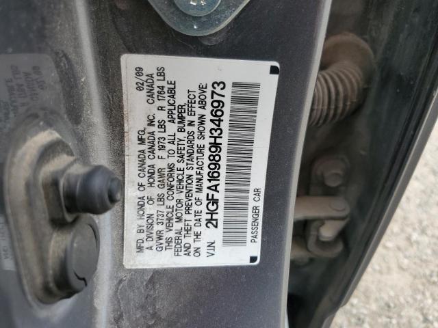 2HGFA16989H346973 - 2009 HONDA CIVIC EXL გრაფიტი ფოტო 12