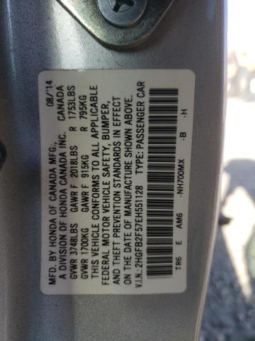 2HGFB2F57EH551128 - 2014 HONDA CIVIC LX SILVER photo 12