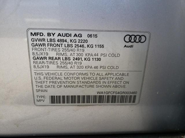 WA1GFCFS4GR003460 - 2016 AUDI Q3 PRESTIGE SILVER photo 12