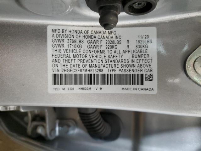 2HGFC2F87MH523268 - 2021 HONDA CIVIC SPORT 银色 照片 13