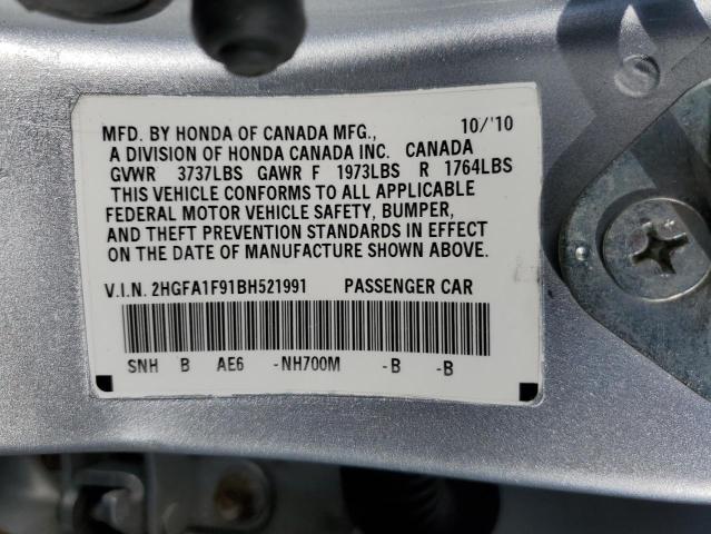 2HGFA1F91BH521991 - 2011 HONDA CIVIC EXL SILVER photo 12