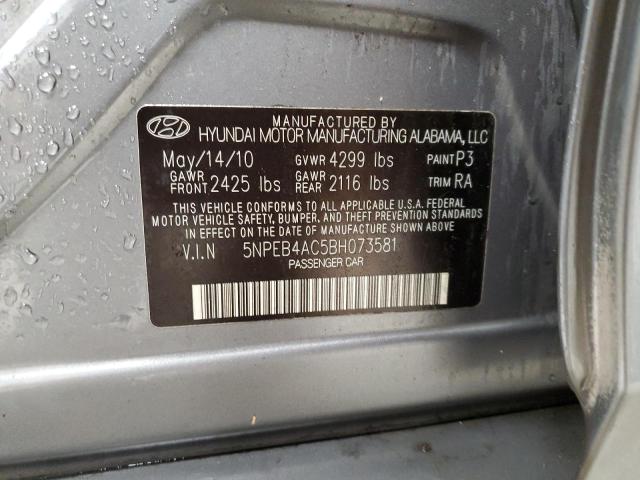 5NPEB4AC5BH073581 - 2011 HYUNDAI SONATA GLS GRAY photo 13