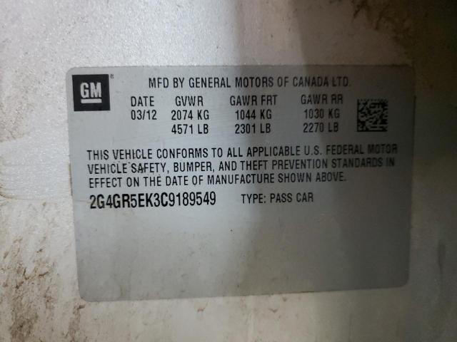 2G4GR5EK3C9189549 - 2012 BUICK REGAL 银色 照片 12