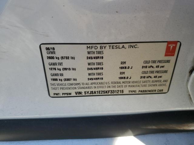 5YJSA1E25KF331215 - 2019 TESLA MODEL S Ağ foto 12
